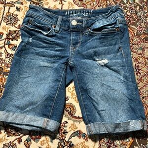 Aeropostale Bermuda Shorts Women 000 Roll Cuff Hem Distressed Blue distressed